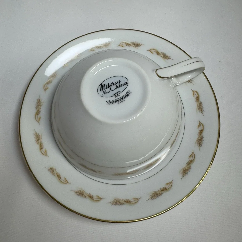 Mikasa Fine China Wheat‎ Grace Tea Set Cup Saucer Plates Japan Vintage Gold Tim
